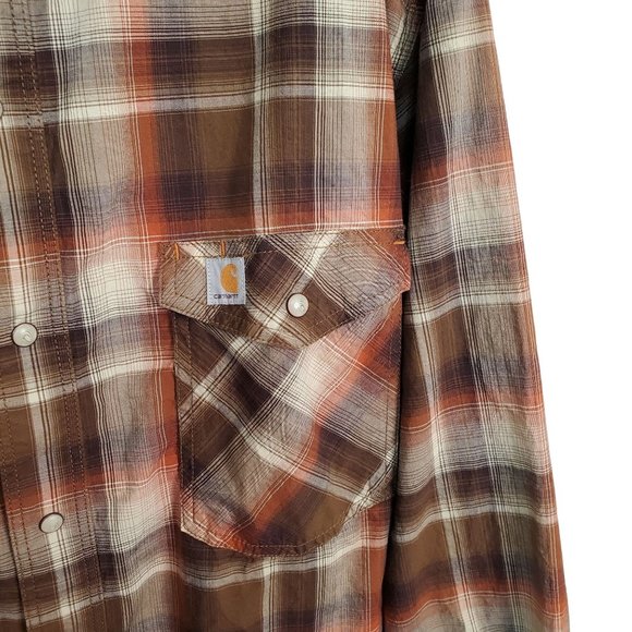 Carhartt Size XL Shirt Relaxed Fit Pearl Snap Button Plaid Long Sleeves Pockets - Picture 7 of 8